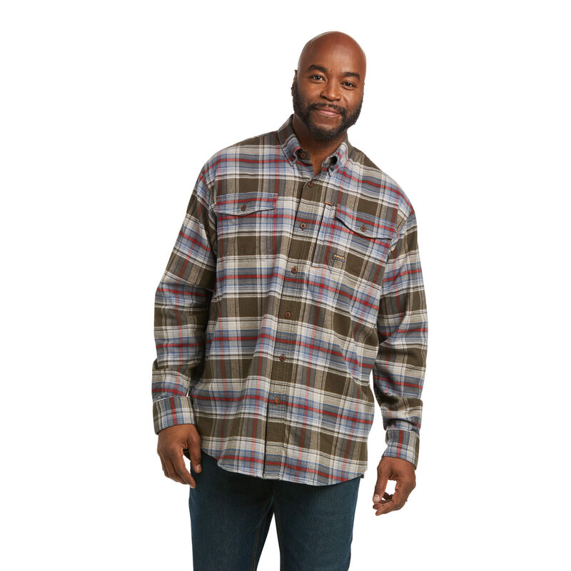 Ariat Hemden Herren - Rebar Flannel Durastretch Work Olivgrün/Rot/Blau ( GXJCQ-0168 )